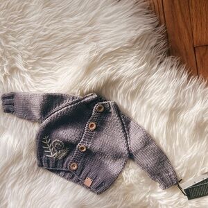 NWT Charming Periwinkle Hand Knit Wool Baby Cardigan